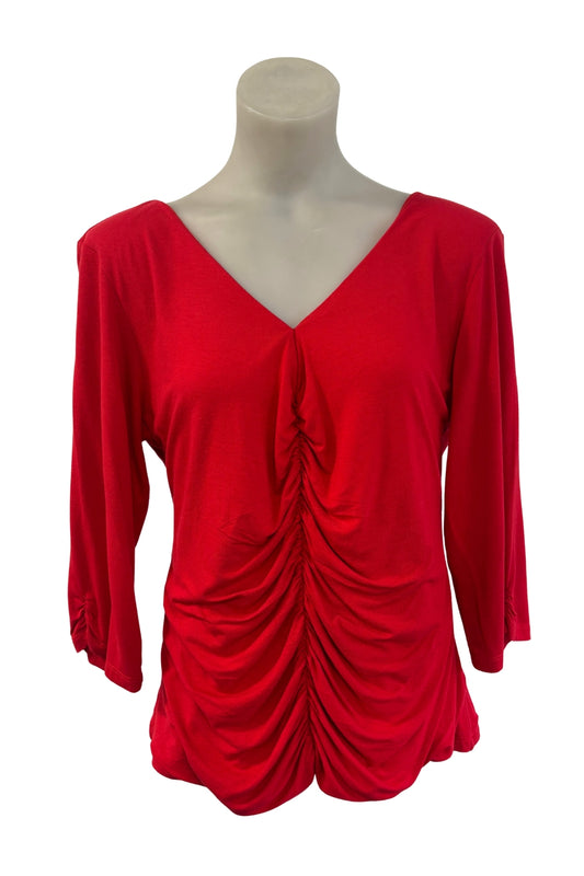 Petrena NZ made red ruched blouse, 16
