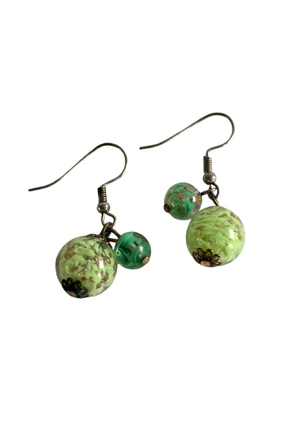 Green glass orb earrings