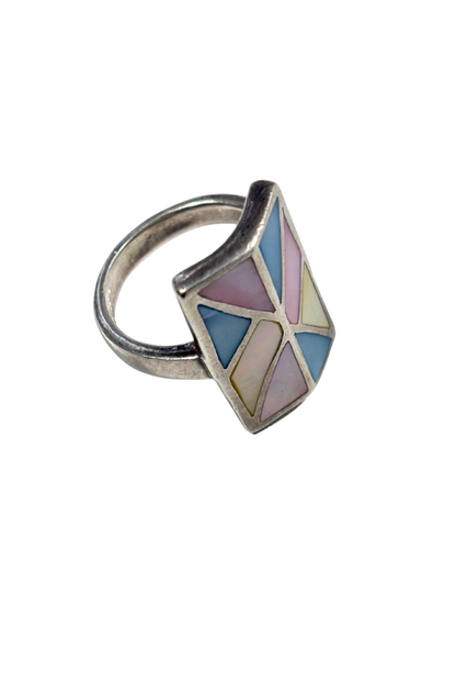 925 Silver colourful mother of pearl ring
