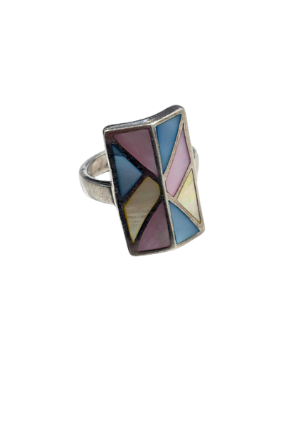 925 Silver colourful mother of pearl ring