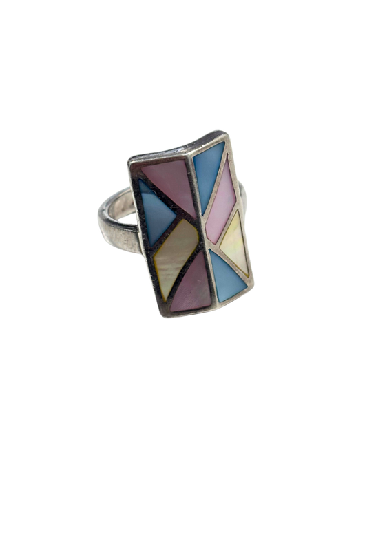 925 Silver colourful mother of pearl ring