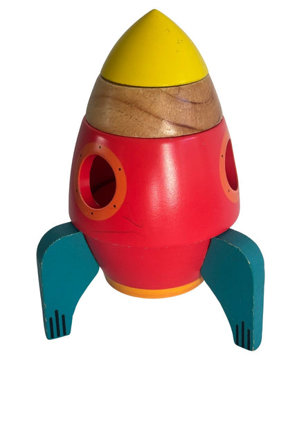 Vintage wooden rocket stacking blocks tower