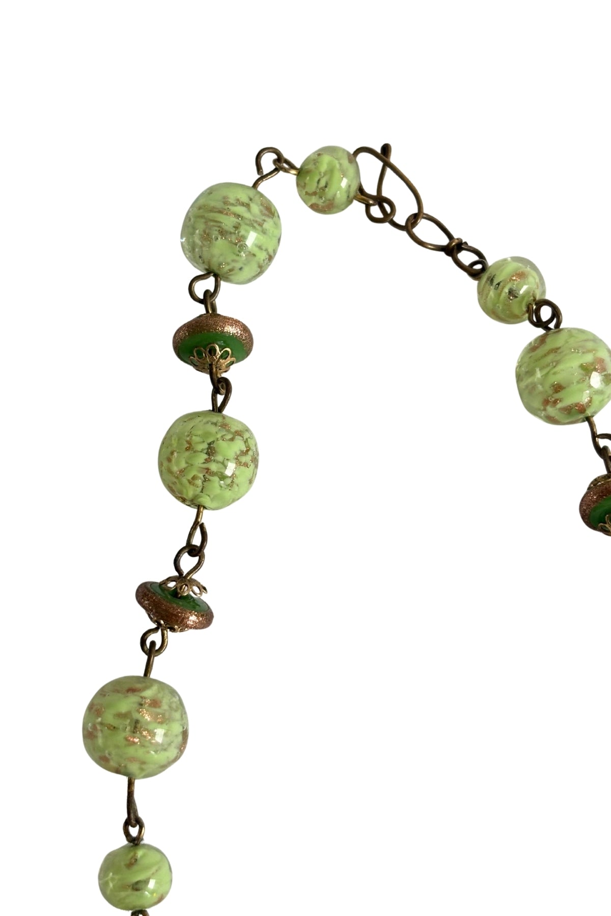 Green + gold sparkly orb necklace