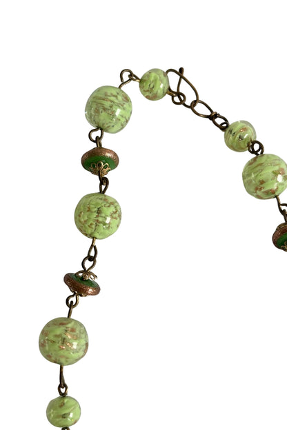 Green + gold sparkly orb necklace