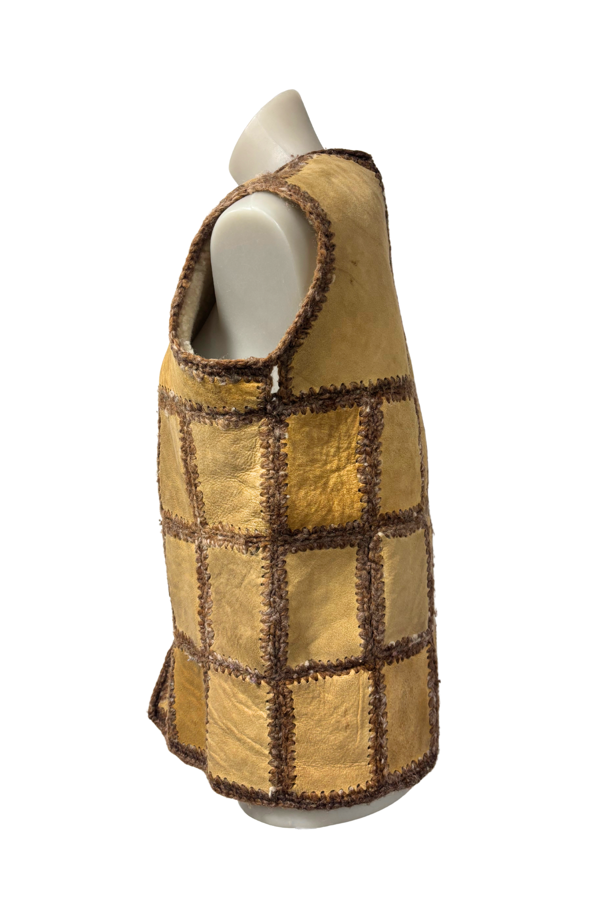 1970/80's Crochet sheepskin vest + Hood, M