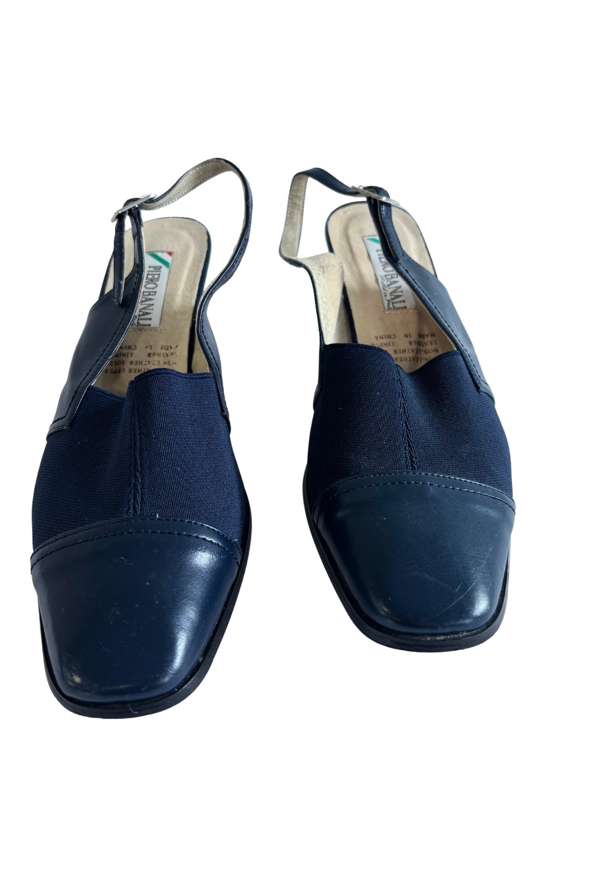 Piero Banali navy kitten mule heels, 8