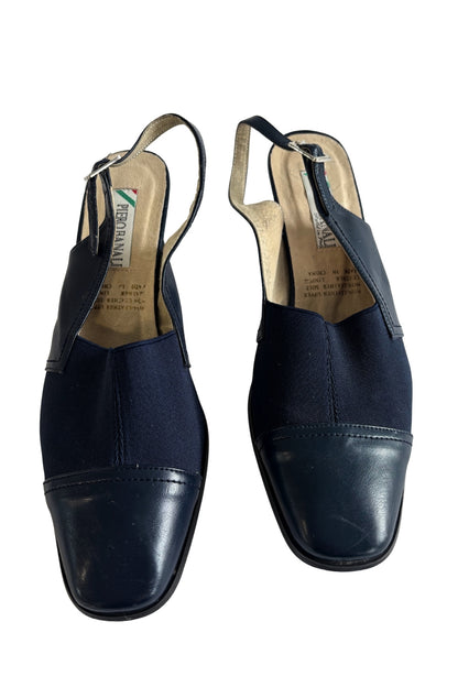 Piero Banali navy kitten mule heels, 8