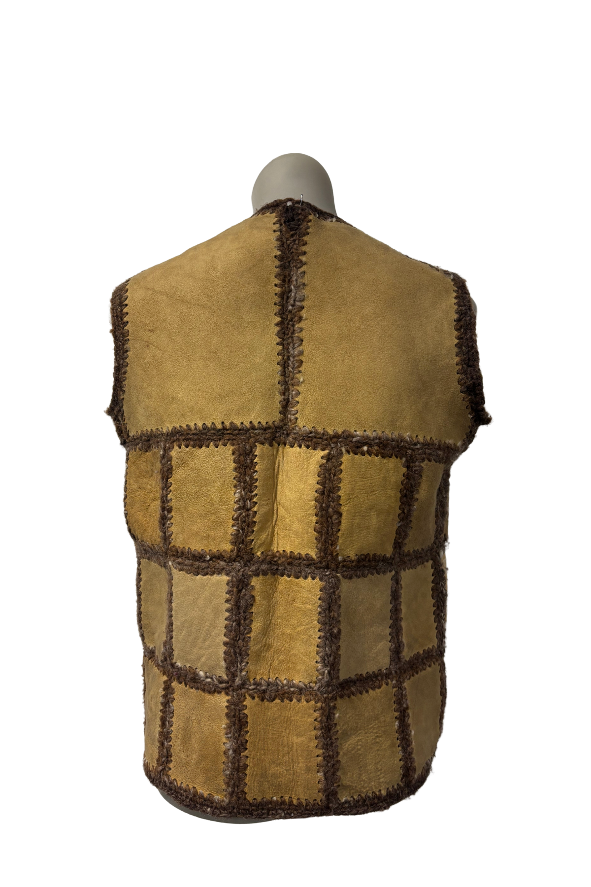 1970/80's Crochet sheepskin vest + Hood, M