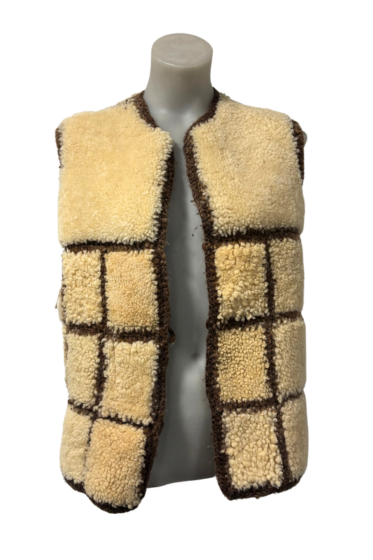 1970/80's Crochet sheepskin vest + Hood, M
