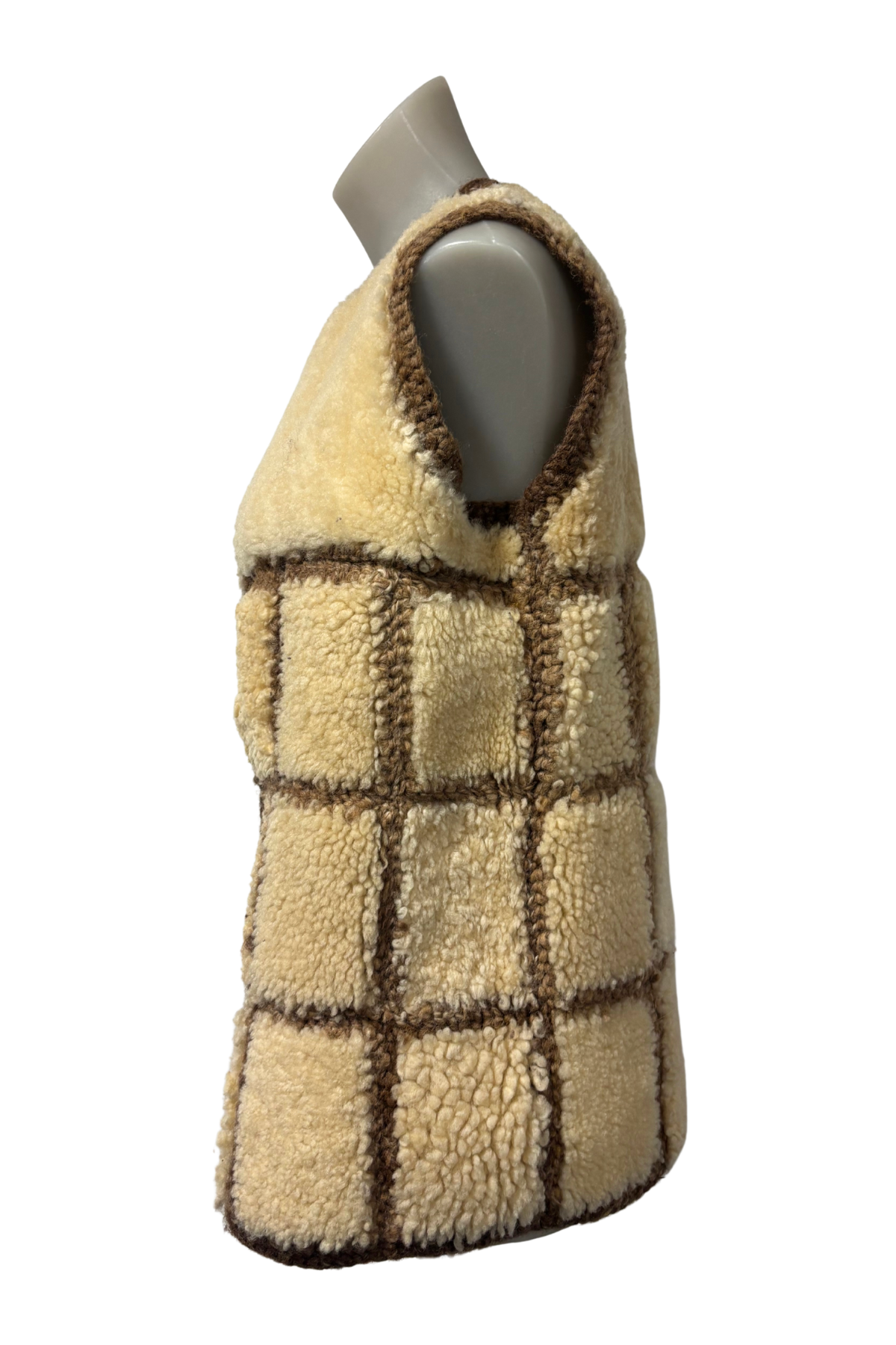 1970/80's Crochet sheepskin vest + Hood, M