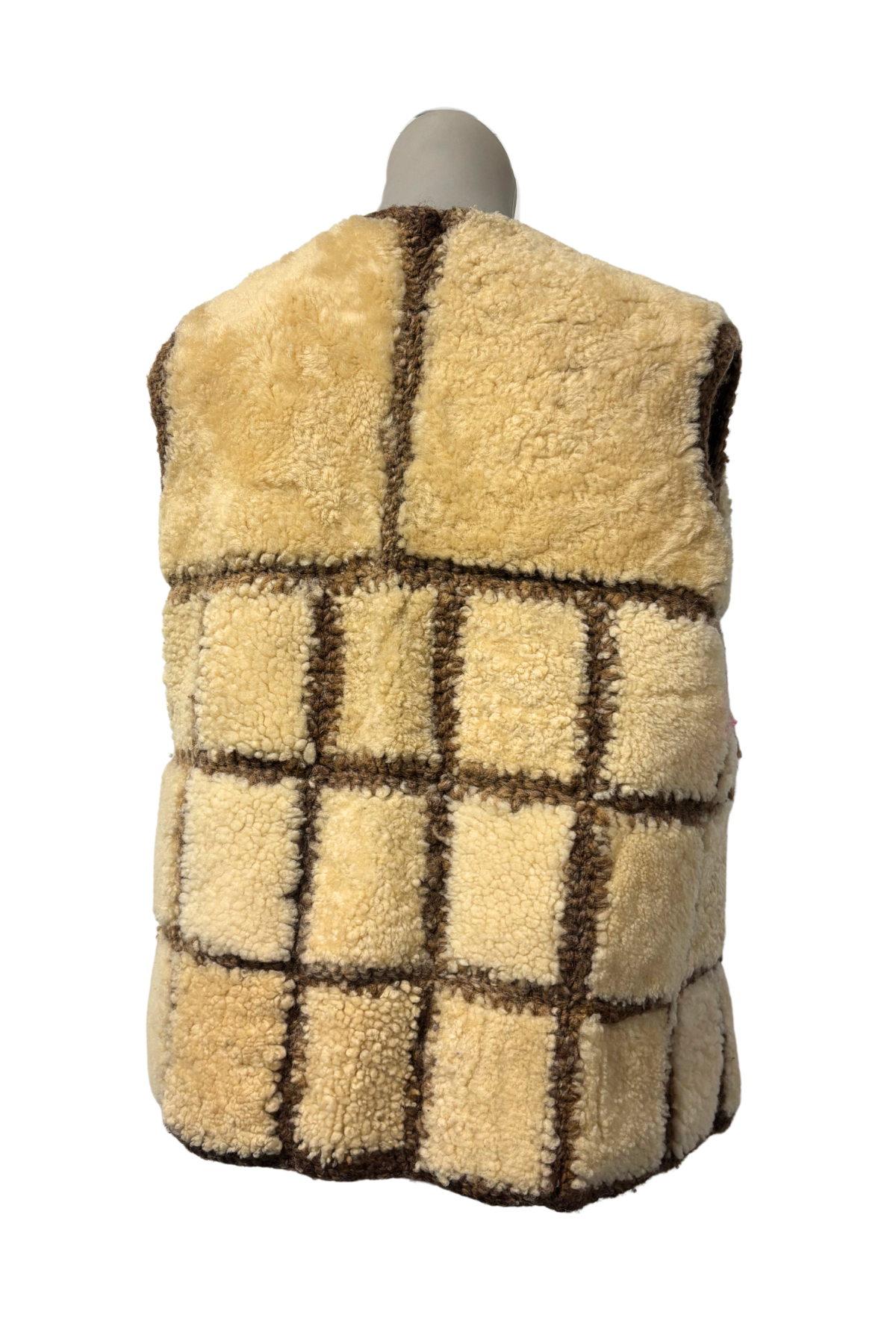 1970/80's Crochet sheepskin vest + Hood, M