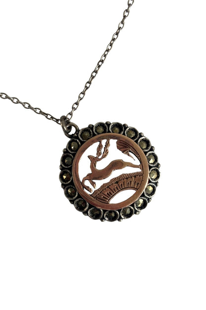925 Silver + 14ct Gold pyrite stag necklace