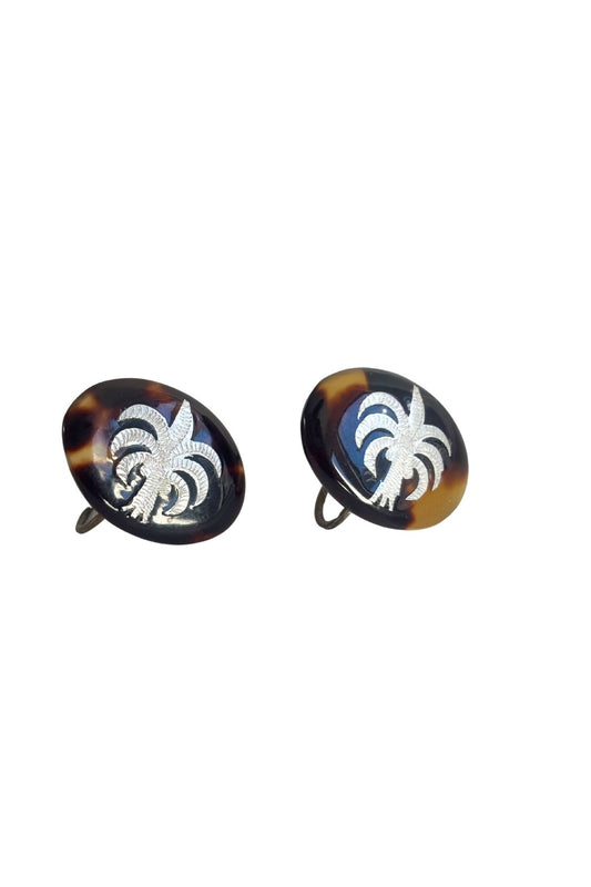 Vintage tortoiseshell palm tree clip on earrings