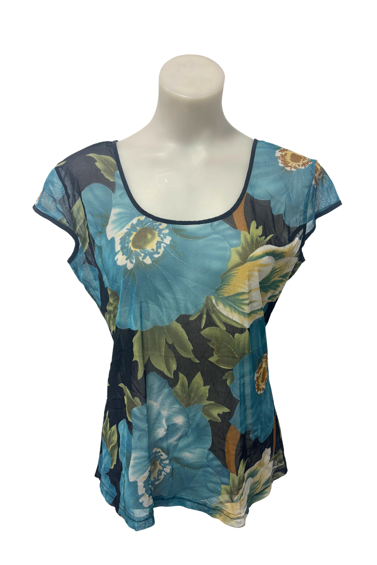 Silk Caress floral mesh blouse, XL