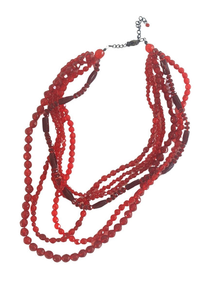 Retro vibrant red glass necklace