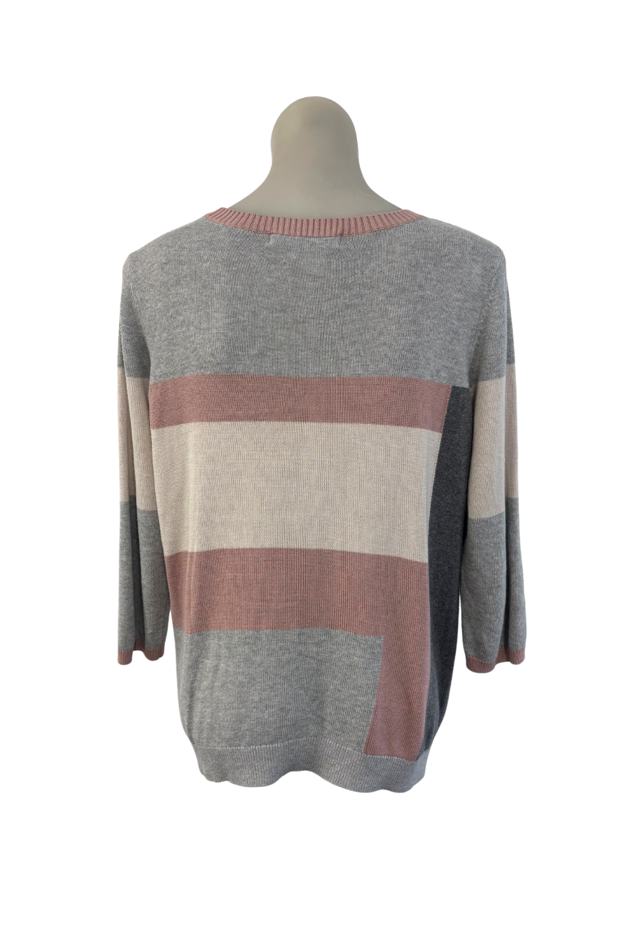 Ella J grey + pink blocks 3/4 sleeve jumper, M