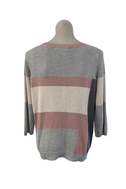 Ella J grey + pink blocks 3/4 sleeve jumper, M