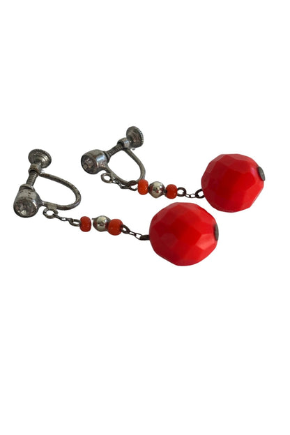 Vintage fluro orange beaded screw on earrings