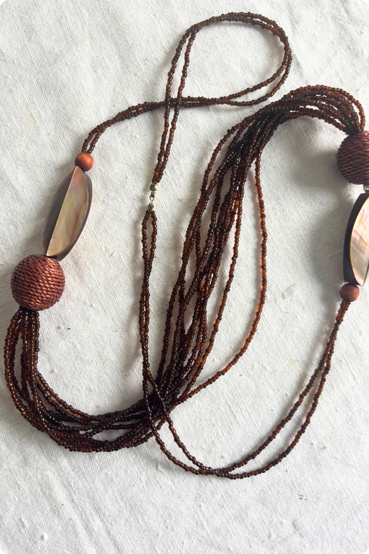 Long brown beaded necklace
