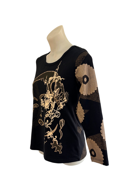 Black Plum screen printed blouse, M