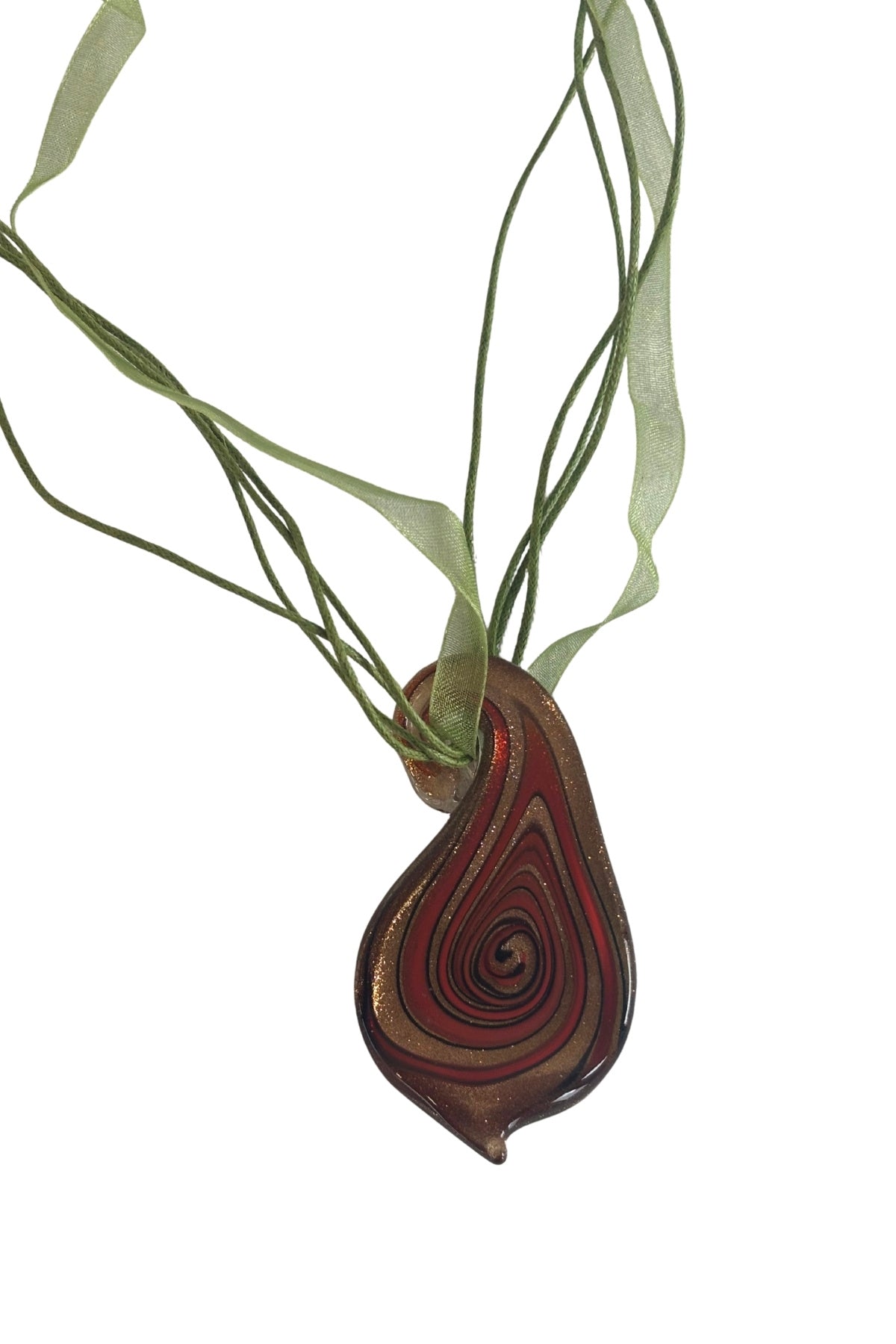 Beautiful glittery bronze glass swirl necklace