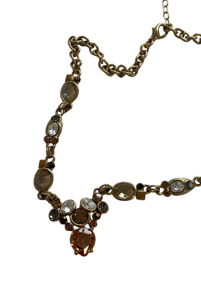Chunky gem cluster golden chain necklace