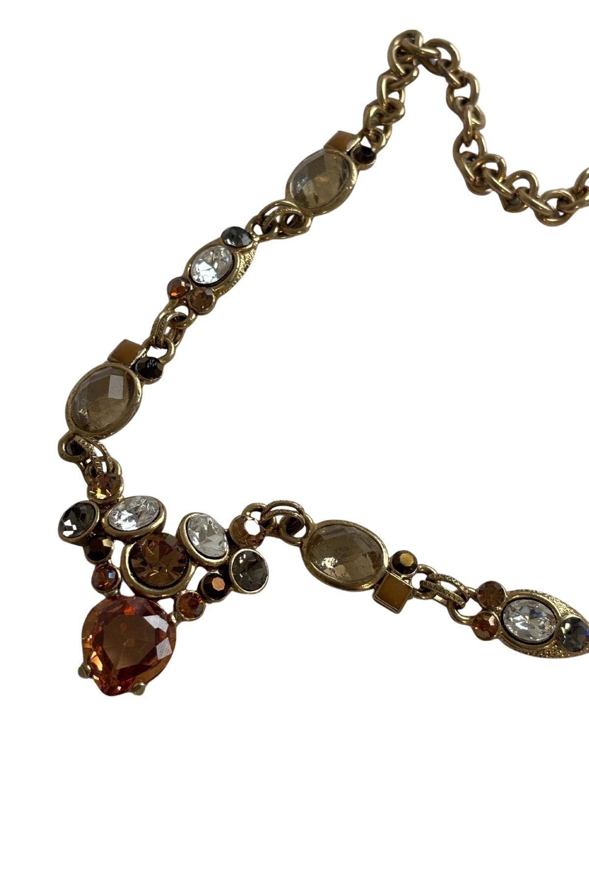 Chunky gem cluster golden chain necklace