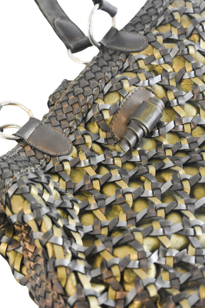Mixed metal toned woven bag