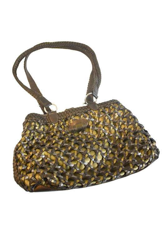 Mixed metal toned woven bag