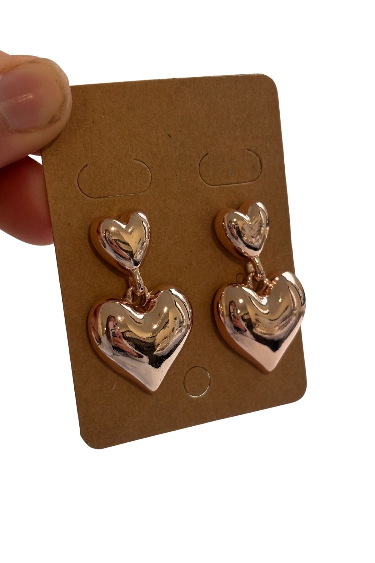 Rose gold heart drop studs