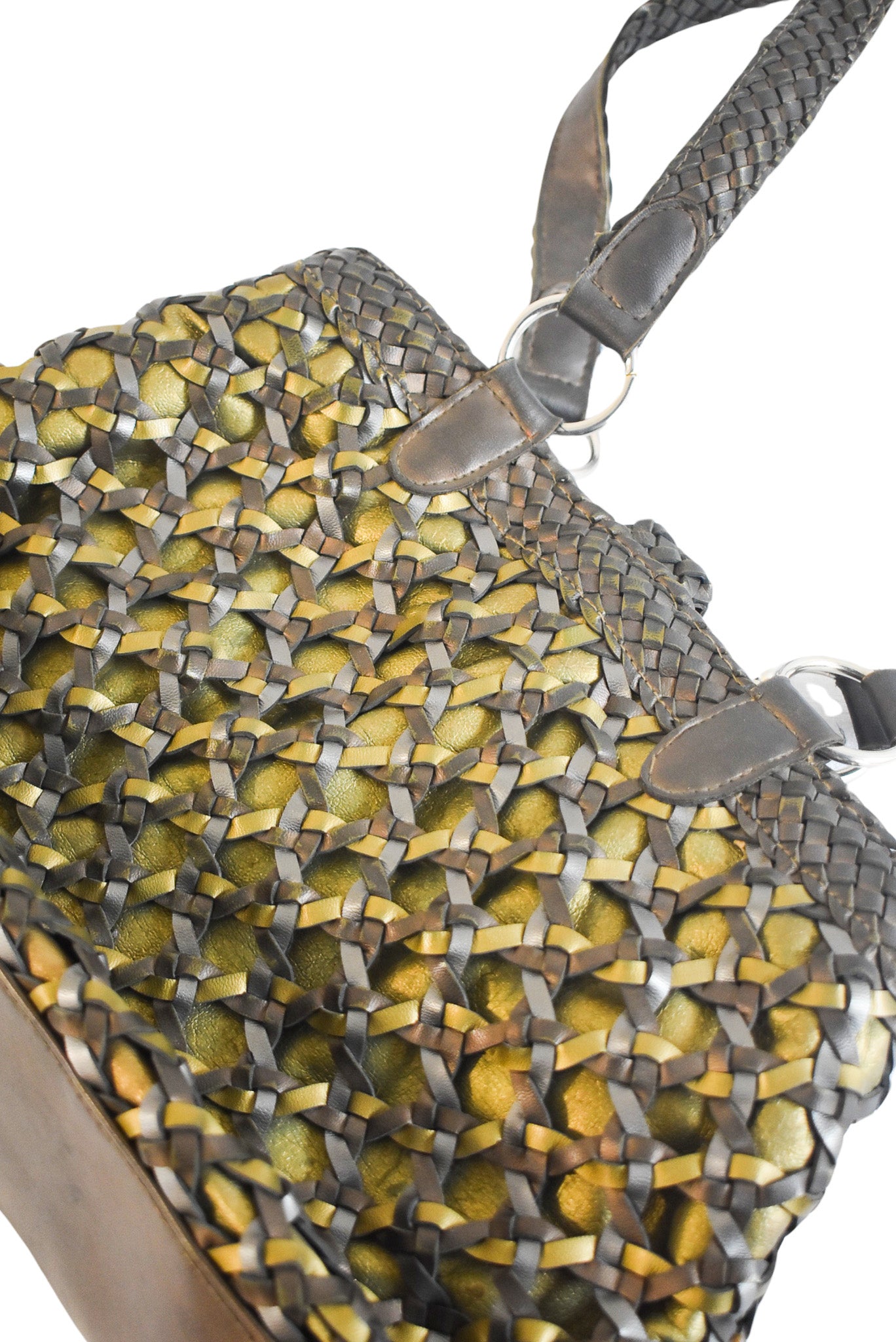Mixed metal toned woven bag