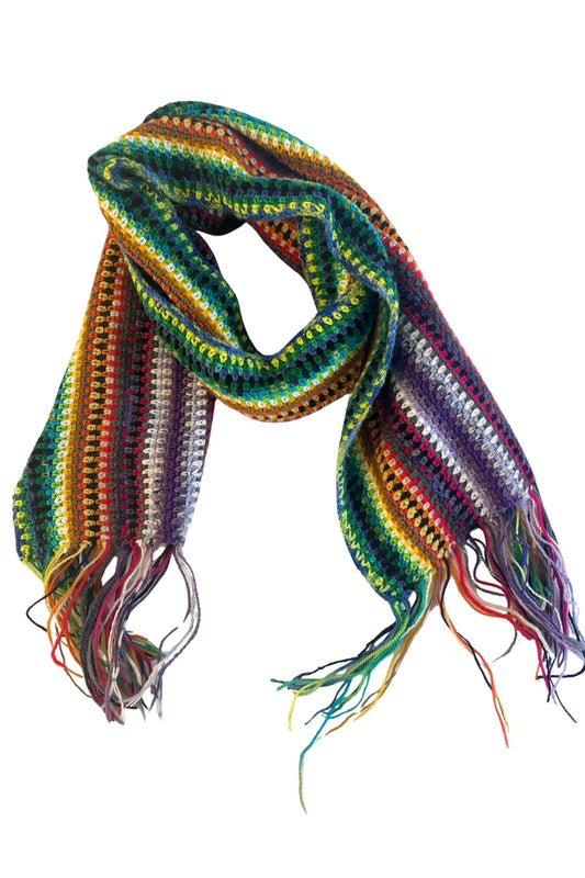Multi coloured crochet scarf