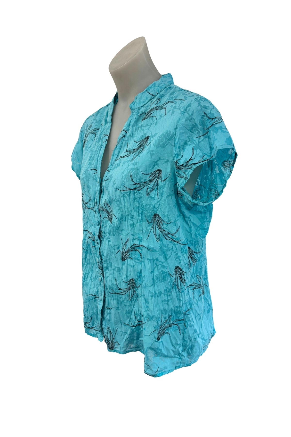 Ella J black label blue button up blouse, 14