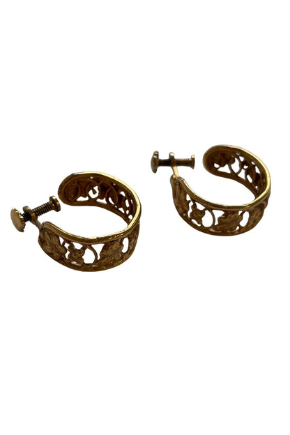Vintage gold-plated screw on hoops