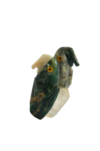 Beautiful jade crystal cockatoo's on quartz crystal