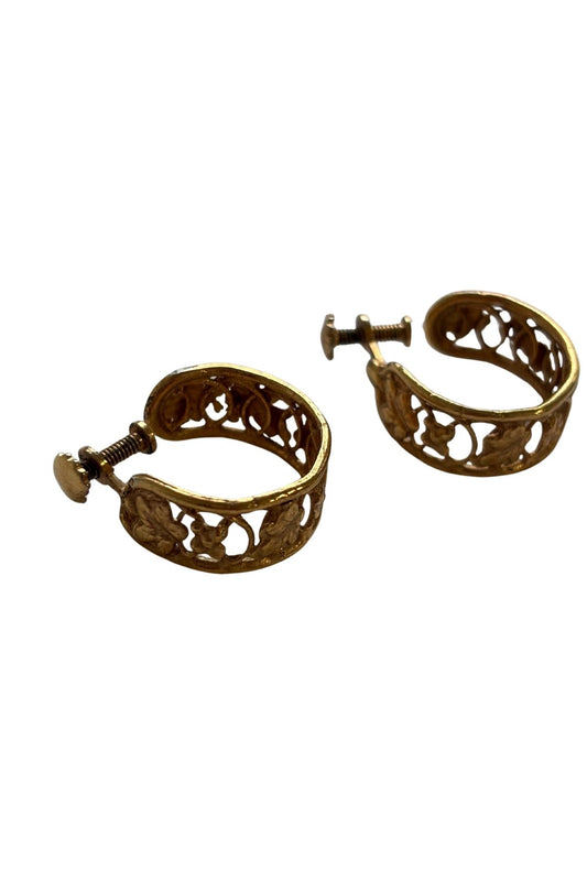 Vintage gold-plated screw on hoops