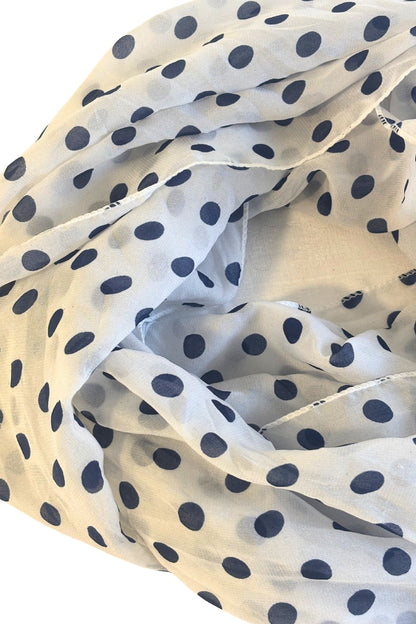 Silk blend navy polka dot infinity scarf
