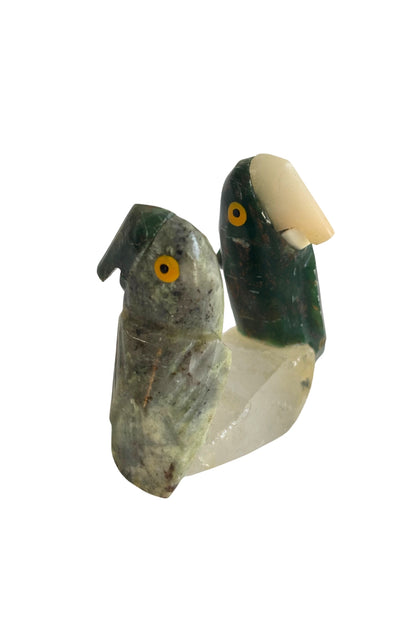 Beautiful jade crystal cockatoo's on quartz crystal