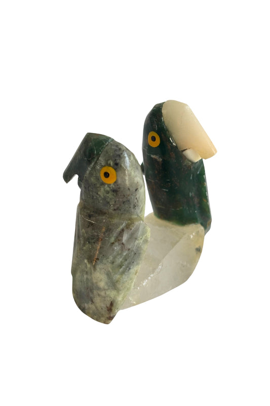 Beautiful jade crystal cockatoo's on quartz crystal