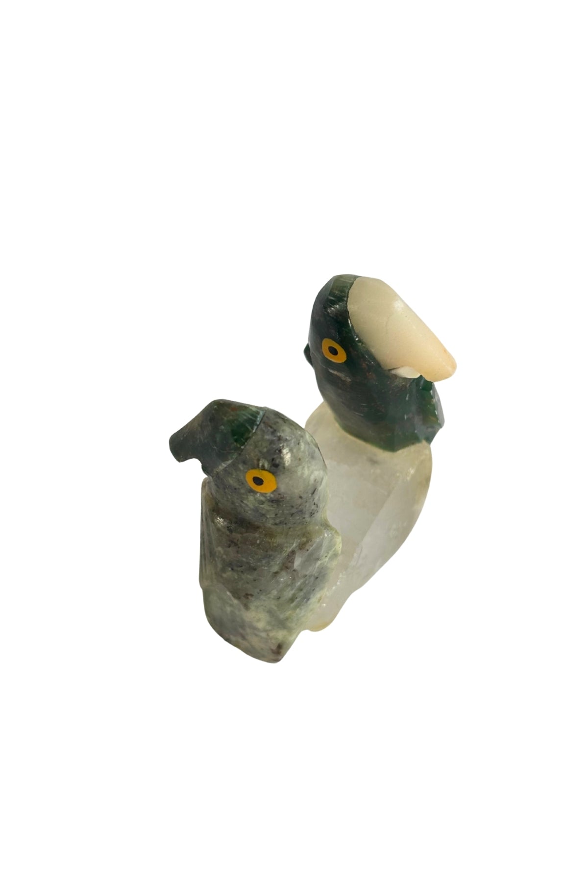Beautiful jade crystal cockatoo's on quartz crystal