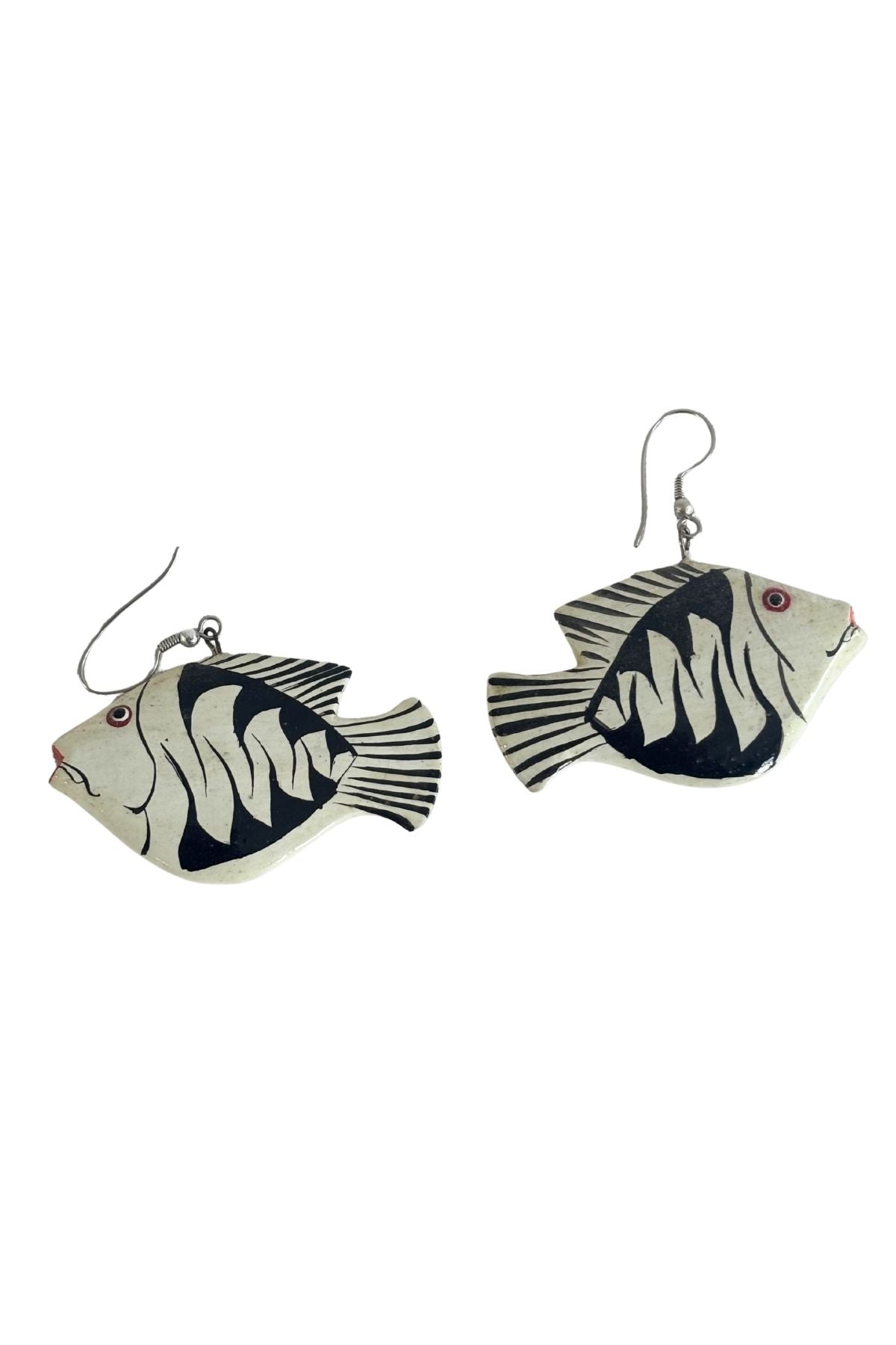 Vintage 80's black + white fish earrings