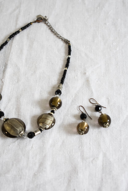 Retro "You & I" glass bead jewellery set