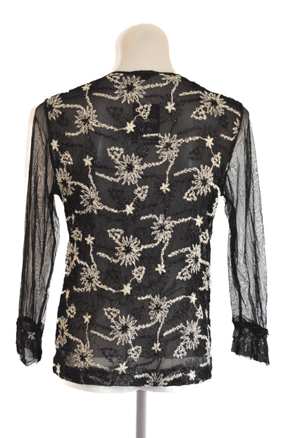 Verge L/S black mesh lace full zip top, M